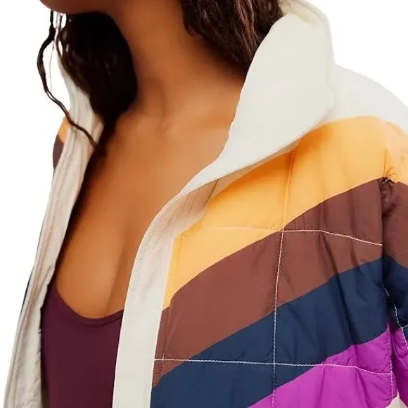FP‎ Movement x Hatch Printed Puffer Jacket Ivory Chevron Combo NWT Size M